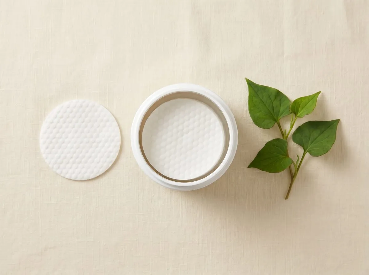 ANUA Heartleaf 77 Toner Pads ingredient flat-lay with heartleaf sprigs
